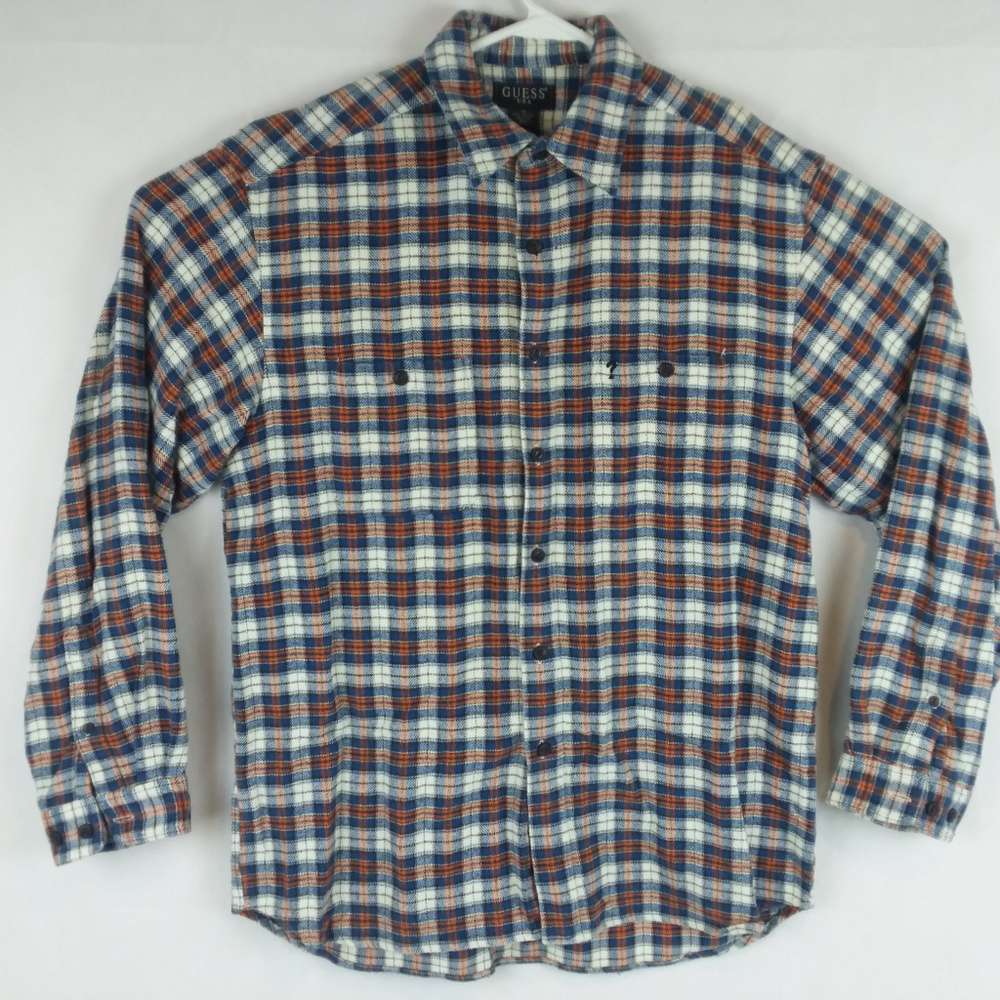 Guess USA Flannel Button Front Plaid Shirt Checks - Picture 2 of 5